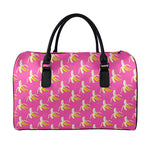 Pink Banana Pattern Print Leather Duffle Bag