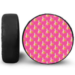 Pink Banana Pattern Print Leather Spare Tire Cover