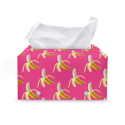 Pink Banana Pattern Print Leather Tissue Box Cover