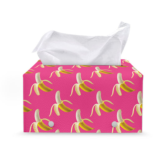 Pink Banana Pattern Print Leather Tissue Box Cover