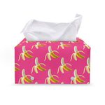 Pink Banana Pattern Print Leather Tissue Box Cover