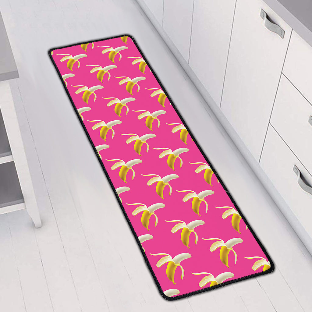 Pink Banana Pattern Print Long Kitchen Mat