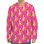Pink Banana Pattern Print Long Sleeve Baseball Jersey