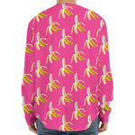 Pink Banana Pattern Print Long Sleeve Baseball Jersey