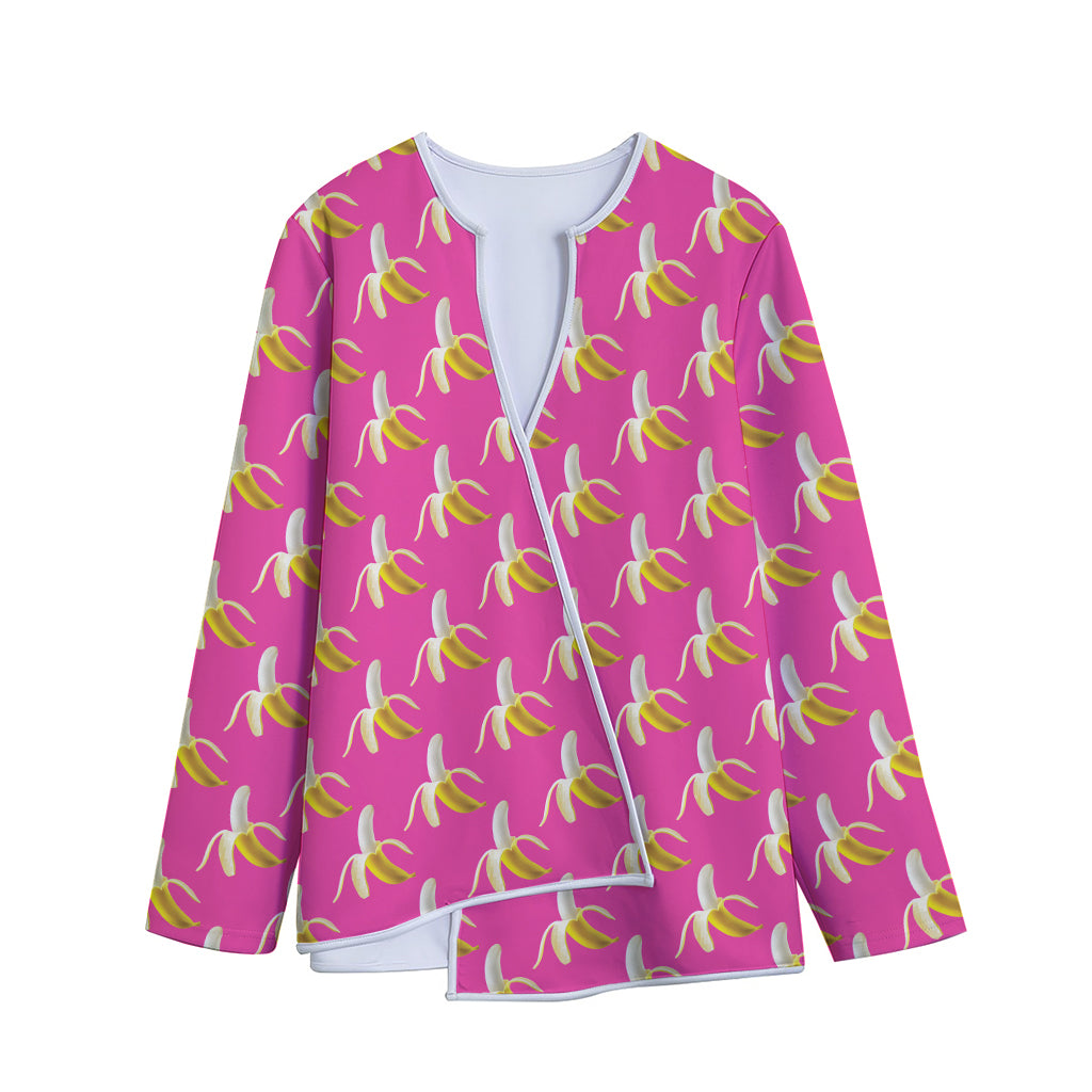 Pink Banana Pattern Print Long Sleeve Short Coat