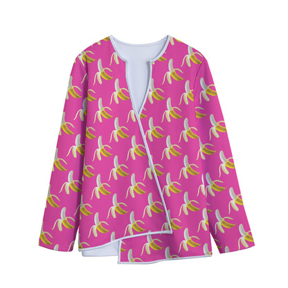 Pink Banana Pattern Print Long Sleeve Short Coat