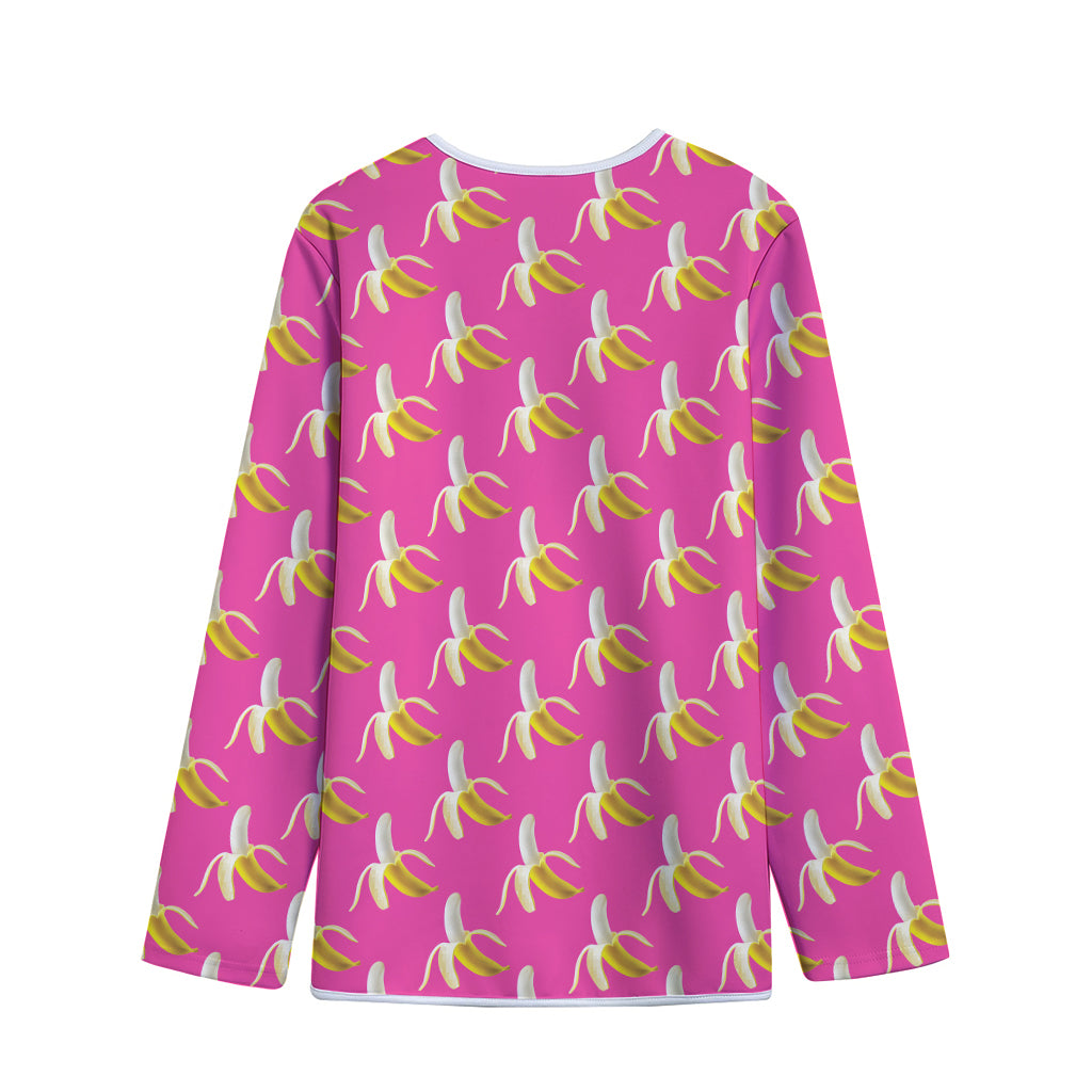 Pink Banana Pattern Print Long Sleeve Short Coat