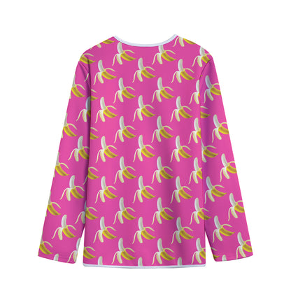 Pink Banana Pattern Print Long Sleeve Short Coat