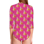 Pink Banana Pattern Print Long Sleeve Swimsuit