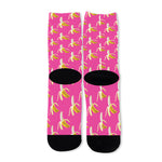 Pink Banana Pattern Print Long Socks