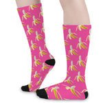 Pink Banana Pattern Print Long Socks