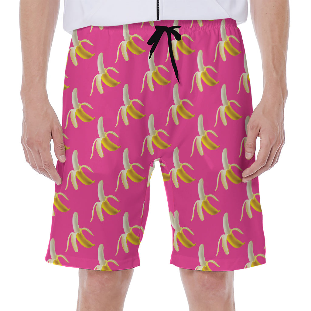 Pink Banana Pattern Print Men's Beach Shorts