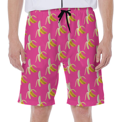 Pink Banana Pattern Print Men's Beach Shorts