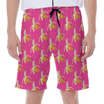 Pink Banana Pattern Print Men's Beach Shorts