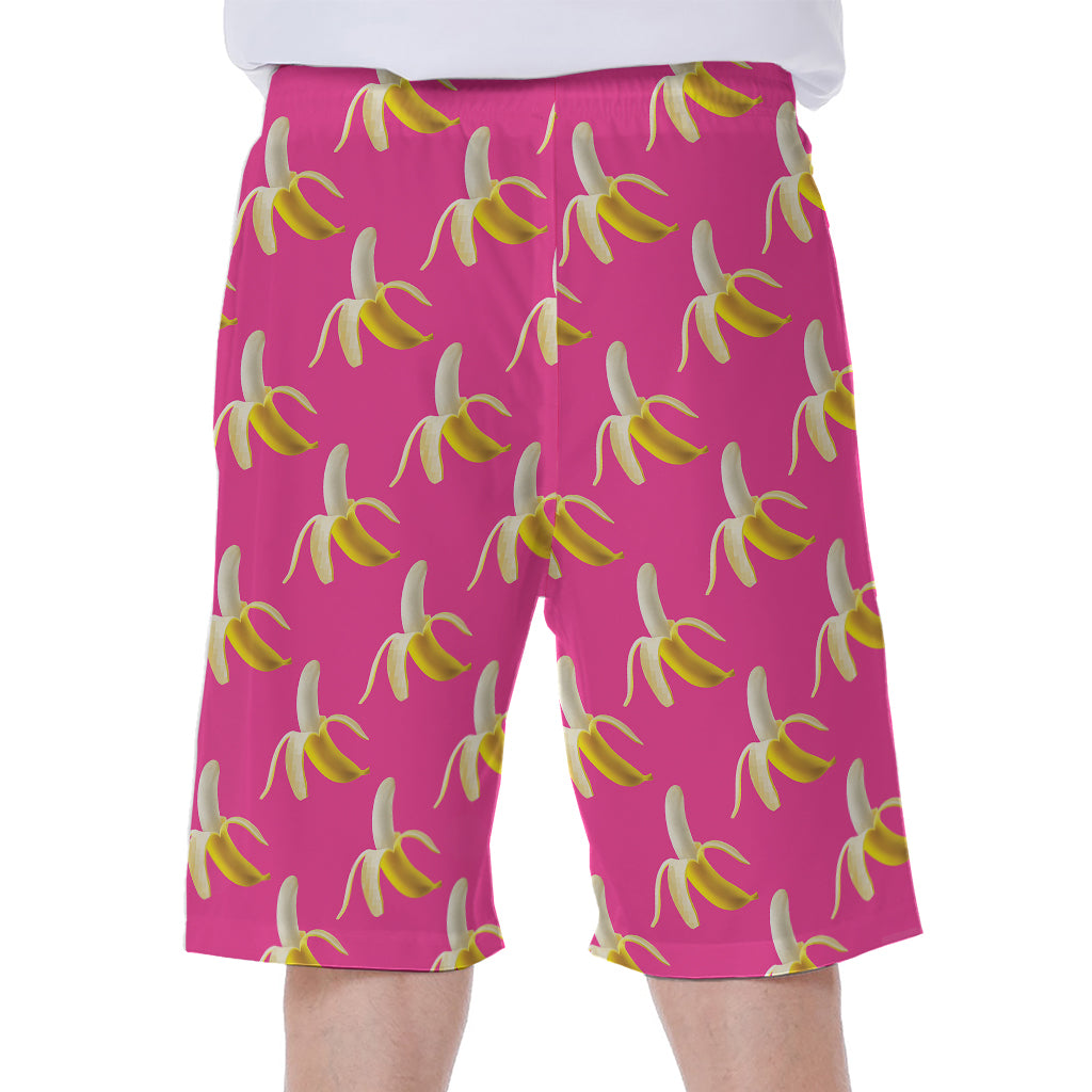 Pink Banana Pattern Print Men's Beach Shorts