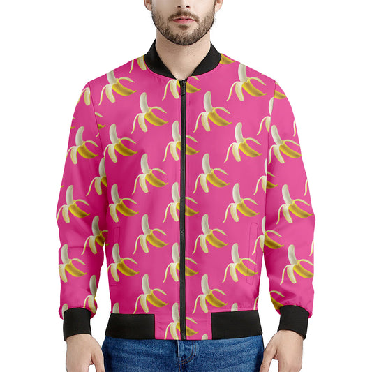 Pink Banana Pattern Print Men's Bomber Jacket