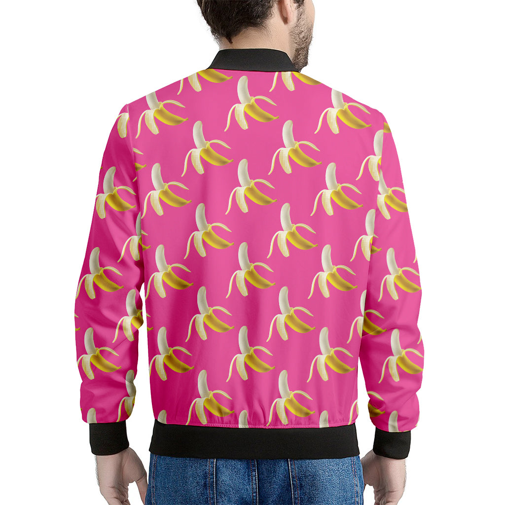 Pink Banana Pattern Print Men's Bomber Jacket