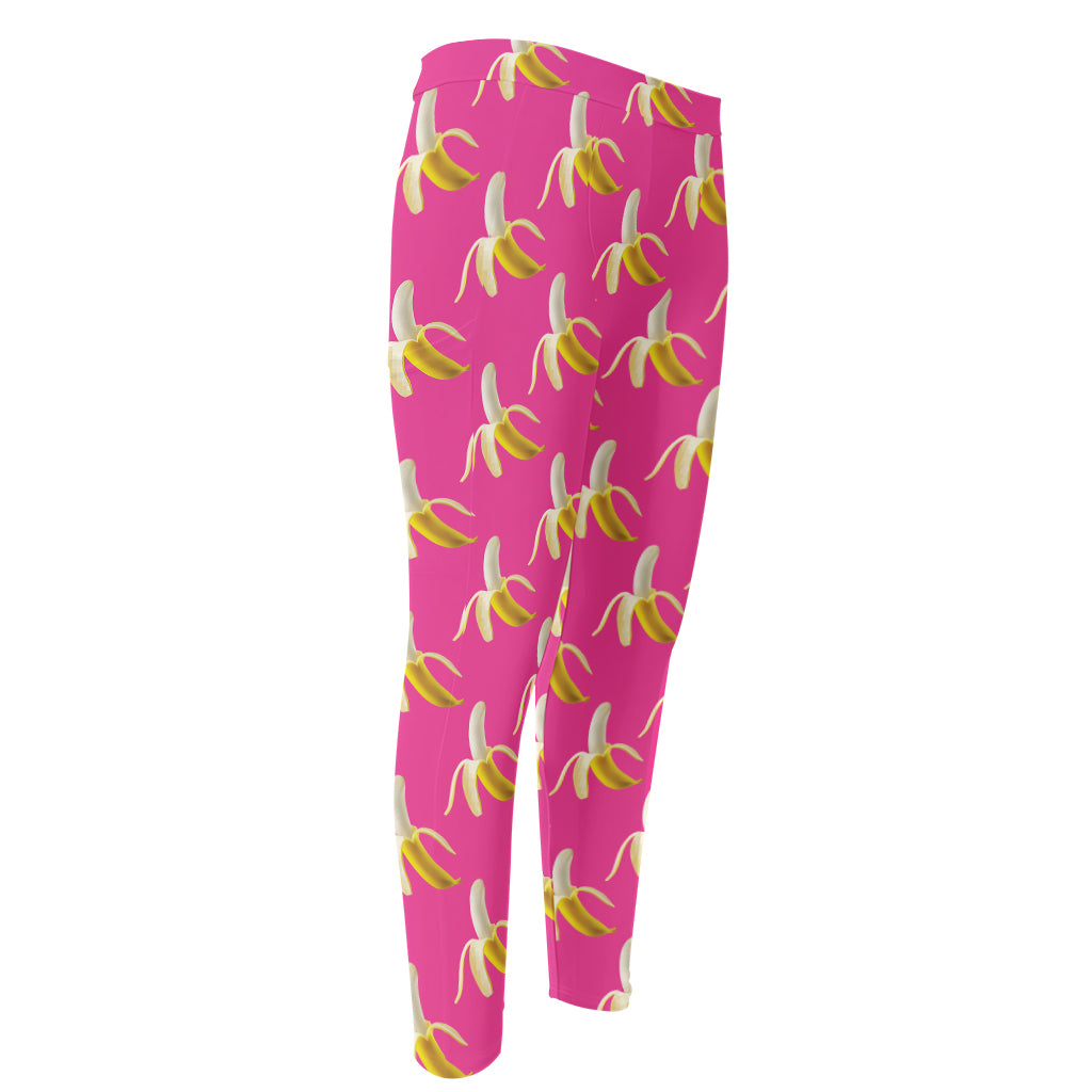 Pink Banana Pattern Print Men's Compression Pants