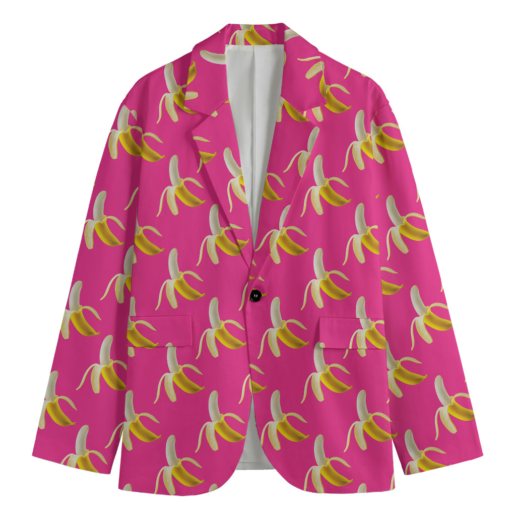 Pink Banana Pattern Print Men's Cotton Blazer