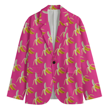 Pink Banana Pattern Print Men's Cotton Blazer