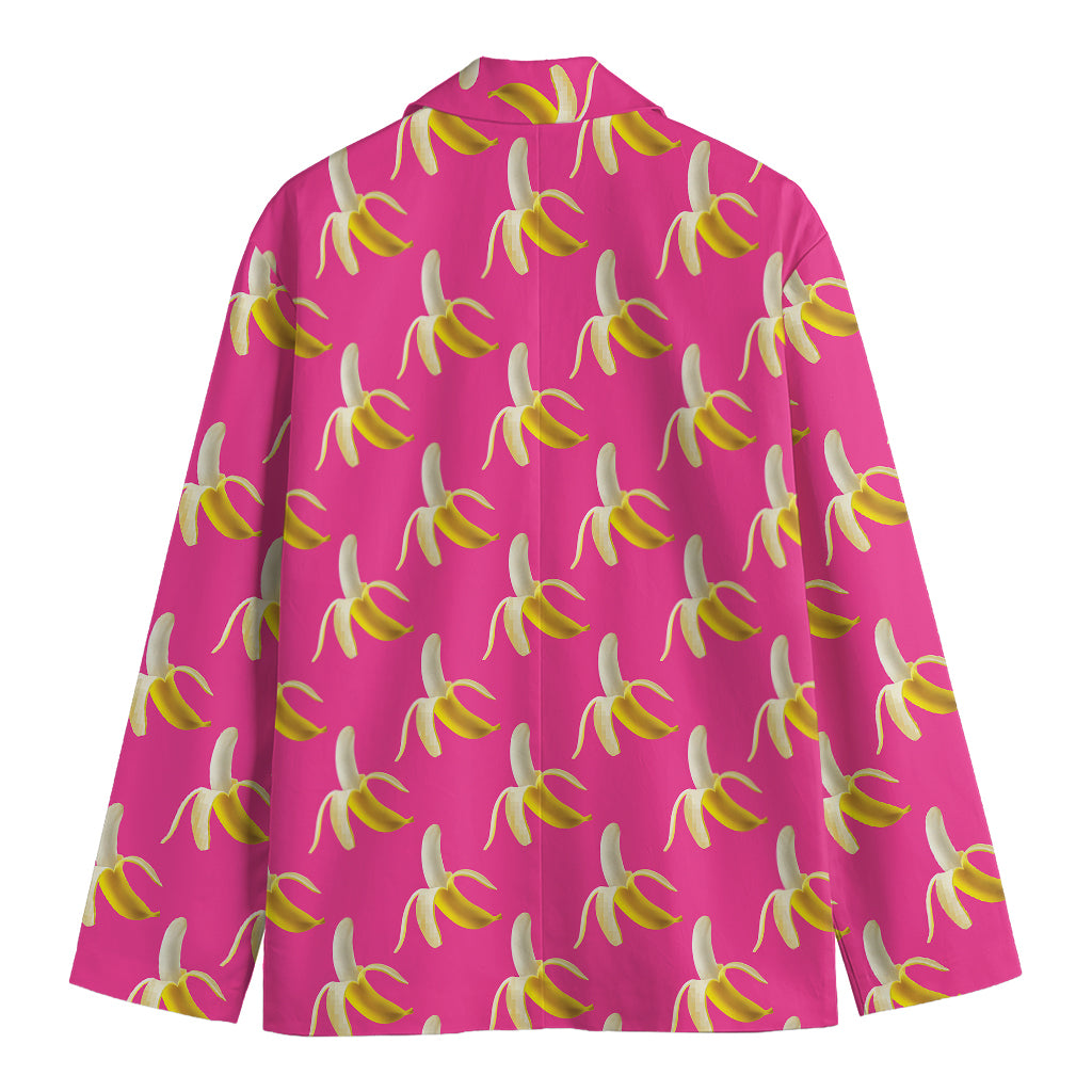 Pink Banana Pattern Print Men's Cotton Blazer