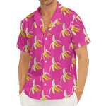 Pink Banana Pattern Print Men's Deep V-Neck Shirt
