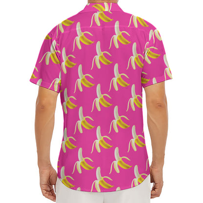 Pink Banana Pattern Print Men's Deep V-Neck Shirt