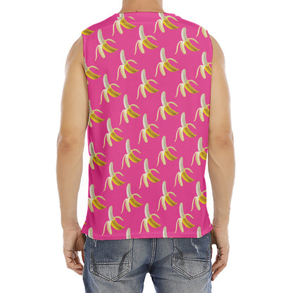 Pink Banana Pattern Print Men's Fitness Tank Top