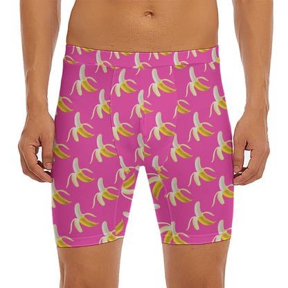 Pink Banana Pattern Print Men's Long Boxer Briefs