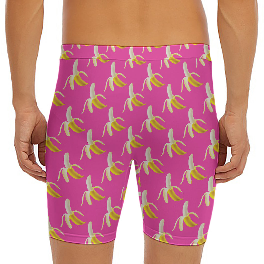 Pink Banana Pattern Print Men's Long Boxer Briefs