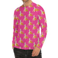 Pink Banana Pattern Print Men's Long Sleeve Rash Guard