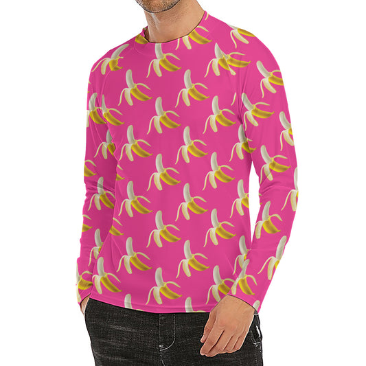 Pink Banana Pattern Print Men's Long Sleeve Rash Guard