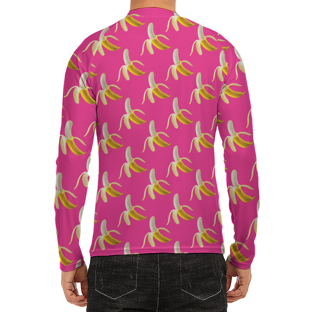 Pink Banana Pattern Print Men's Long Sleeve Rash Guard