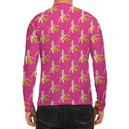Pink Banana Pattern Print Men's Long Sleeve Rash Guard