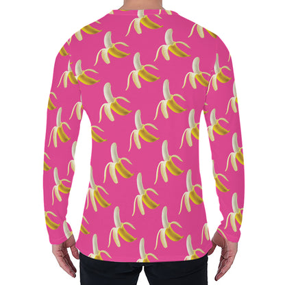 Pink Banana Pattern Print Men's Long Sleeve T-Shirt