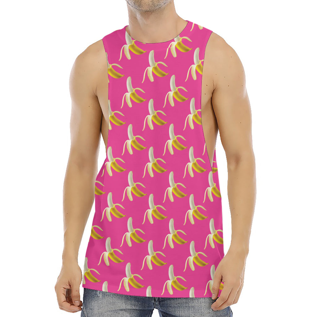 Pink Banana Pattern Print Men's Muscle Tank Top