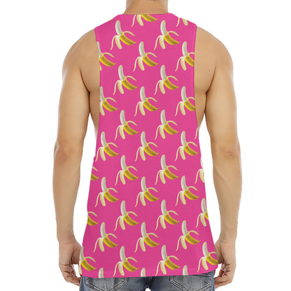 Pink Banana Pattern Print Men's Muscle Tank Top