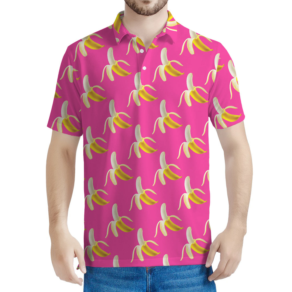 Pink Banana Pattern Print Men's Polo Shirt