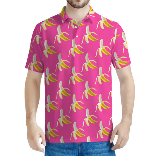 Pink Banana Pattern Print Men's Polo Shirt