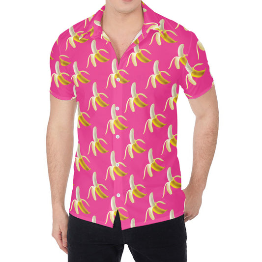 Pink Banana Pattern Print Men's Shirt