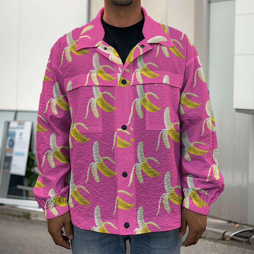 Pink Banana Pattern Print Men's Shirt Jacket