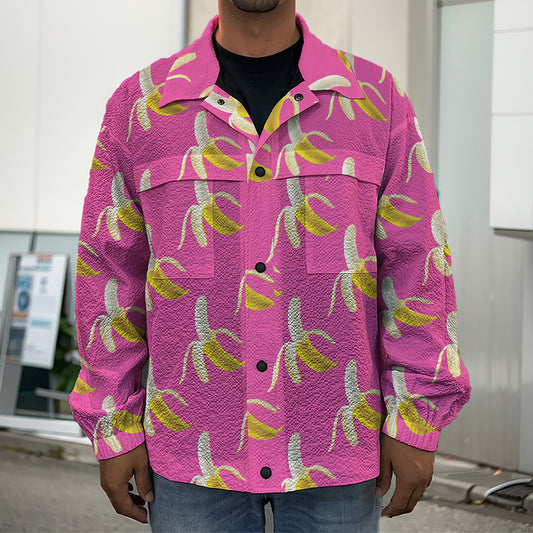Pink Banana Pattern Print Men's Shirt Jacket