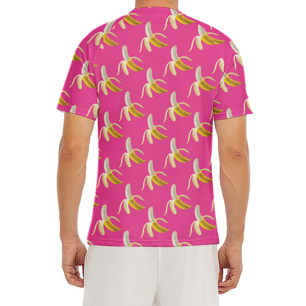 Pink Banana Pattern Print Men's Short Sleeve Rash Guard
