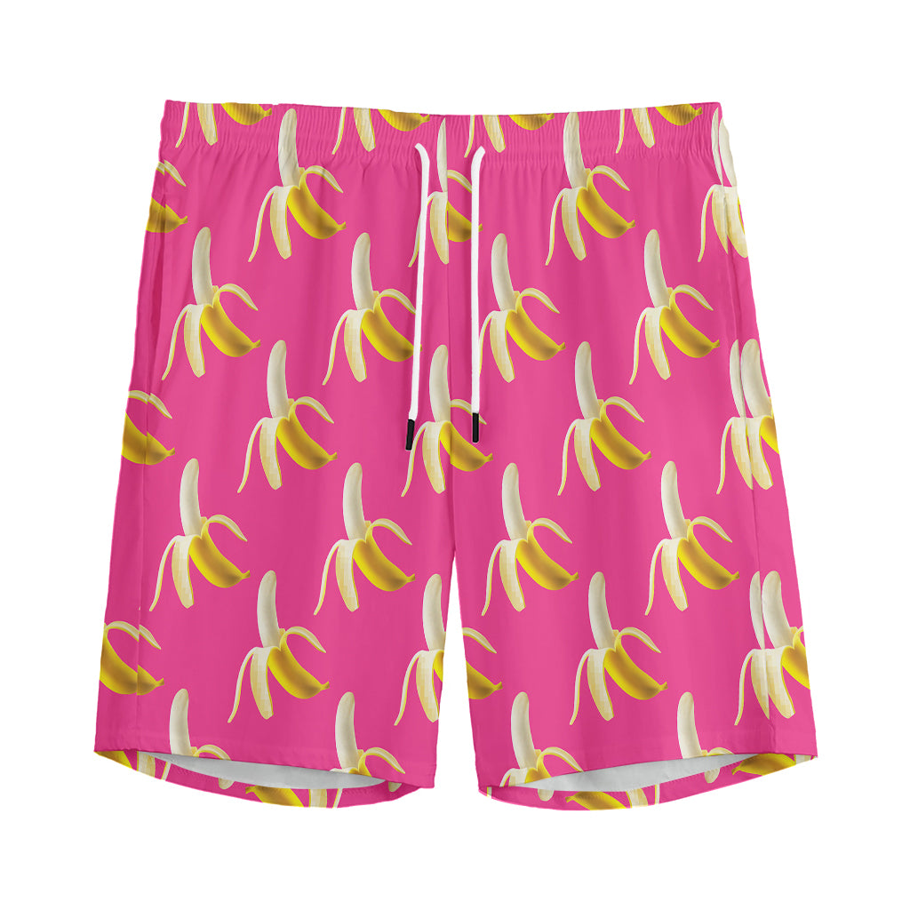 Pink Banana Pattern Print Men's Sports Shorts