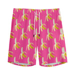 Pink Banana Pattern Print Men's Sports Shorts