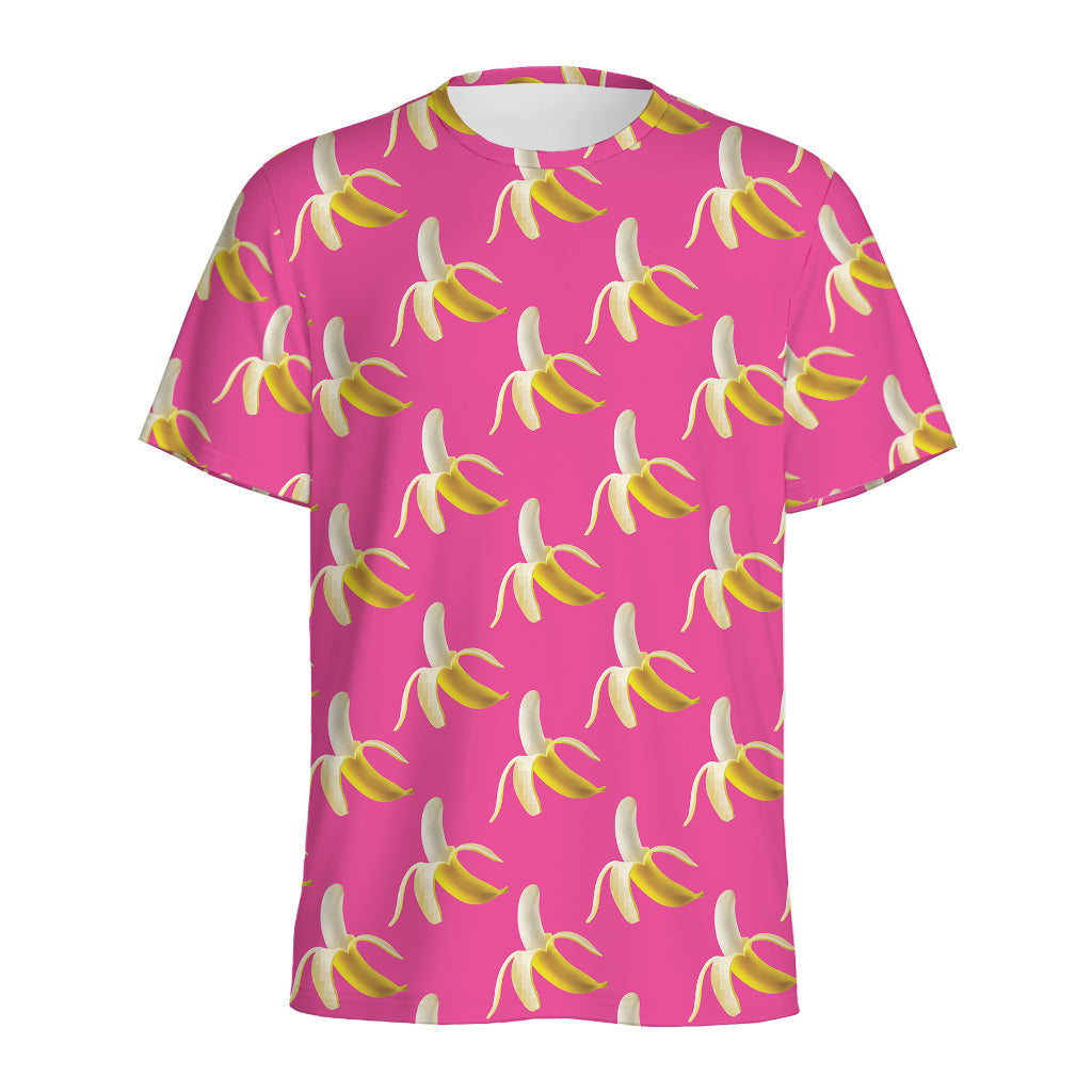 Pink Banana Pattern Print Men's Sports T-Shirt