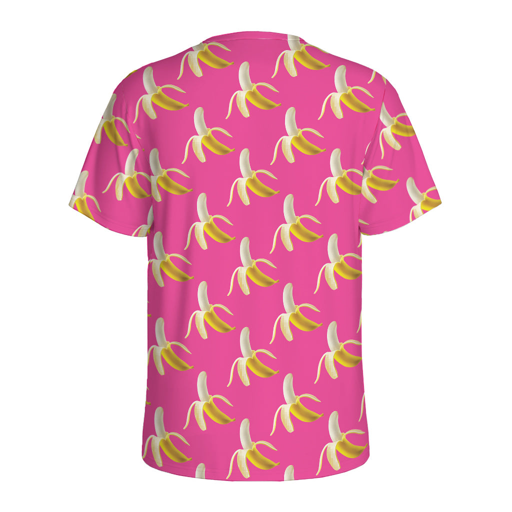 Pink Banana Pattern Print Men's Sports T-Shirt