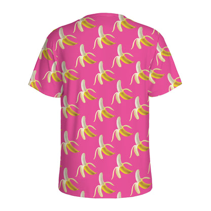 Pink Banana Pattern Print Men's Sports T-Shirt