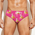 Pink Banana Pattern Print Men's Swim Briefs