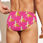 Pink Banana Pattern Print Men's Swim Briefs